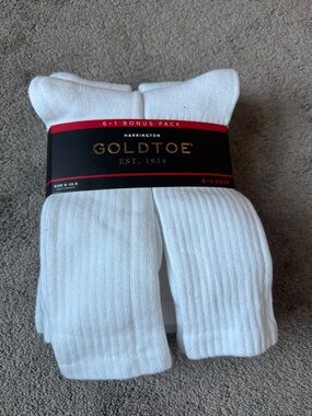 Gold Toe Crew Socks 7 Pack White SIZE 6-12.5 NWT Ribbed Cotton